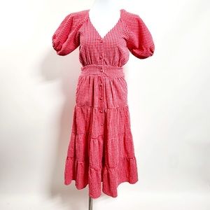 Nasty Gal NEW Gingham Red Check Retro Style Flirty 50’s Ruffle Skirt Dress SZ 4